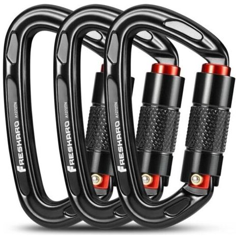Mousqueton Escalade, Mousquetons Verrouillage Automatique, 25kN-2550kg, Certifié CE,Solide, pour Alpinisme, Laisse Chien, Sac de Frappe, Pompier, Hamac, Porte clé, Grand 10cm, Noir et Gris NPTERBL,TRI (1/5)