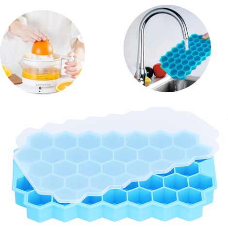 Bac à glaçons alvéolé à 37 compartiments avec couvercle en silicone alimentaire, bleu pour bar et maison (1/5)