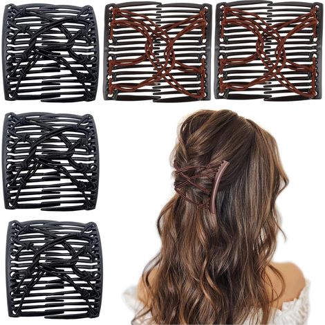 5-teiliger, dehnbarer Zauberkamm – Verstellbare elastische Haarspange – Für Damen und Mädchen – Ohne feine Haarnadeln – Vintage-Haarknotenmacher – 5-teilig (1/5)