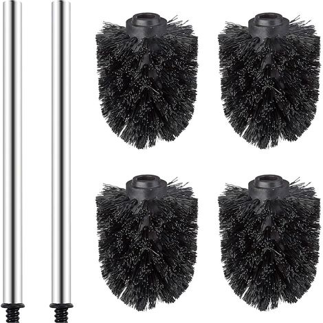 Lot de 4 brosses WC de rechange en acier inoxydable noir avec 2 poignées en plastique - Brosse WC sans perçage pour salle de bain (1/5)