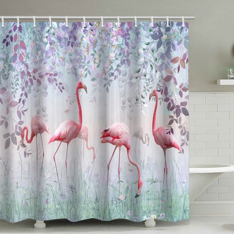 Filiyano-Rideau de douche flamant rose, avec 12 crochets en plastique - style 8 180200cm (1/4)