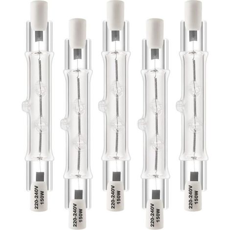 R7s Halogen Bulb 78mm 150W, AC220-240v Dimmable Halogen R7s Warm White 2800K, J78 Halogen Pencil Bulb for Landscape Lighting, Security, Street Lighting, Pack of 5 (1/4)