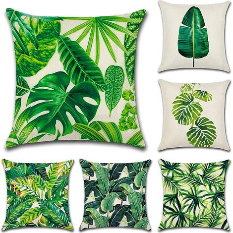 Housses de coussin imperméables, lot de 6, motif plantes tropicales (1/5)