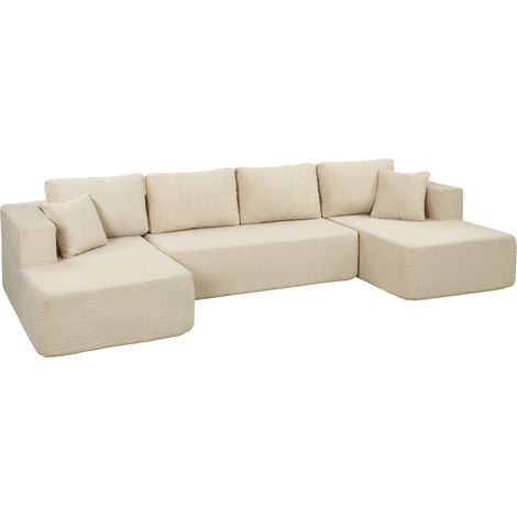 Canapé Modulaire en U Compressé 337 cm, Canapé Convertible 4 places en Velours Côtelé, Assise Large, Crème (1/5)