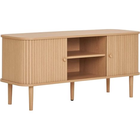 ERIKA - Meuble TV 2 portes coulissantes en MDF et Pin Naturel