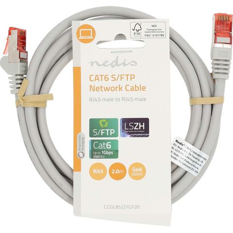 Nedis CAT6-Netzwerkkabel / RJ45 Stecker / RJ45 Stecker / S/FTP / 2.00 m / Rund / LSZH / Grau / Label