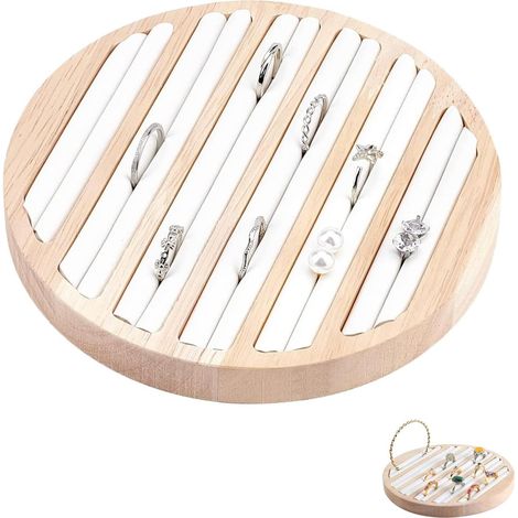 Schmucktablett aus Holz, Aufbewahrungshalter für Ring- und Ohrringdisplays mit 6 Fächern, weißer Einsatz-Organizer für Zuhause, Arbeitsplatte, Schmuckdisplay