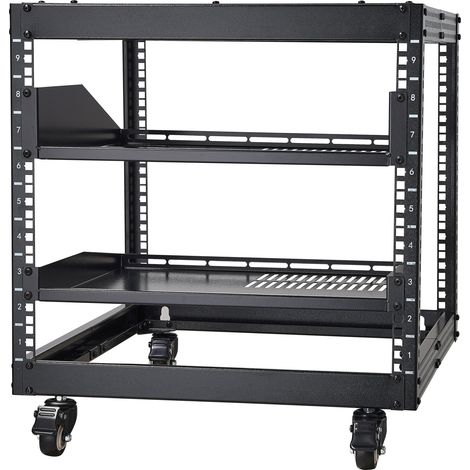 Mophorn 9U Server-Gestell mit offenem Rahmen, 23 bis 40 Zoll einstellbare Tiefe, freistehend oder zur Wandmontage, Netzwerk-Server-Gestell mit 360°-Rollen, robuste 4-Pfosten-Halterung