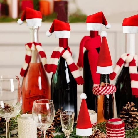 (rouge)20 Pcs Porte couverts de Noël Chapeaux de Père Noël Porte-couverts Chapeau de Père Noël Vaisselle Couverts Poche Couteau de poche (1/4)