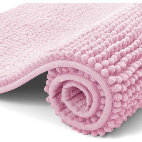Tapis de bain en chenille - Antidérapant - Doux - Absorbant - Lavable - Pour salle de bain - 50 x 80 cm - Rose (1/5)