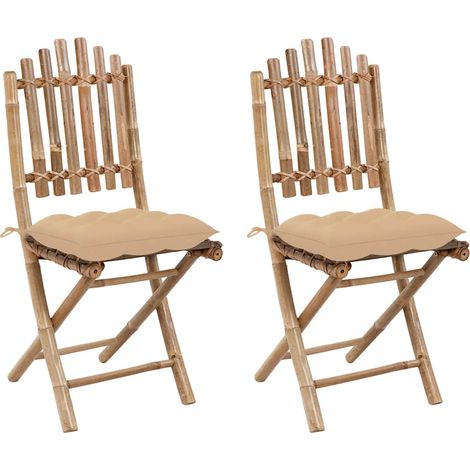 Lot de 2 Chaises de jardin pliables - Chaises d'extérieur pour terrasse/jardin avec coussins Bambou BV525276 - BonneVie (1/5)