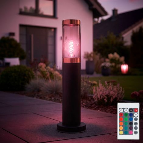 Sockelleuchte dimmbar mit Fernbedienung LED Wegelampe Außenstehlampe, RGB Farbwechsel, Edelstahl Kunststoff, 8,5W 806lm warmweiß, DxH 7,6x45 cm (1/5)