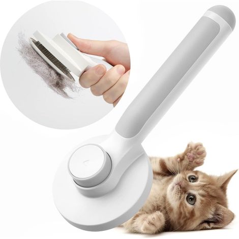 Brosse pour chats et chiens, brosse autonettoyante pour chats à poils longs et courts, élimine les poils morts en un seul passage, grise-AquaForge (1/3)