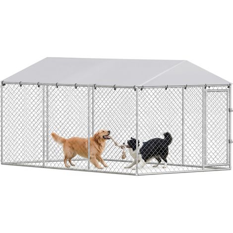 Beyamis Clôture extérieure pour chien avec grillage zingué et système de verrouillage, en acier et tissu Oxford, 4 x 2,3 x 2 m, argent (1/5)
