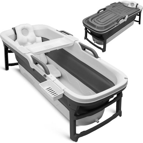 SereneLife Vasca da Bagno Portatile per Adulti, 150x60x58cm, Spa Portatile Domestica, Relax Pieghevole, Vassoio, Borsa e Tubo di Scarico, Bagno Caldo o Freddo, Antiscivolo, Leggera, Interno/Esterno (1/5)