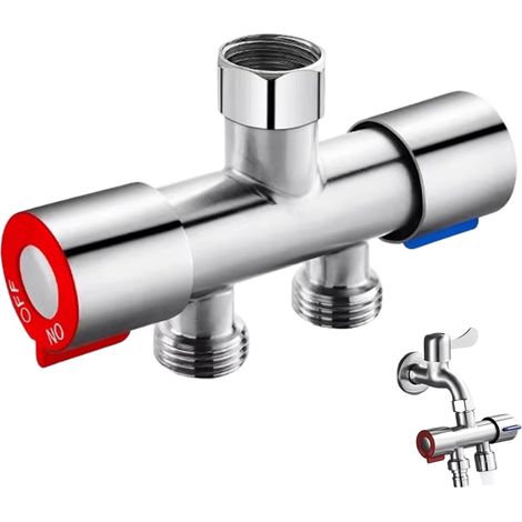 Répartiteur d'eau, répartiteur de robinet 1 entrée 2 sorties, tuyau d'eau en acier inoxydable 1/2 brossé avec double vanne de contrôle en céramique pour machine à laver, toilettes, chauffage, tuyau (1/5)