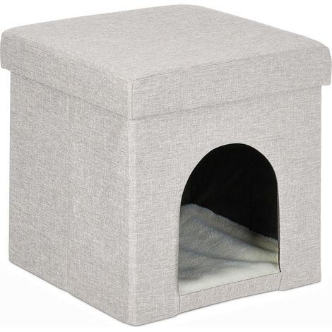Grotte pour chat et petit chien, tabouret pratique, lieu de refuge, H x L x P : 38,5 x 37 x 37 cm, beige (1/5)