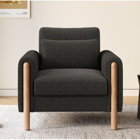 Poltrona lounge 87/83/88,5 cm in teddy grigio scuro, con cuscino spesso e struttura in legno massello (1/5)