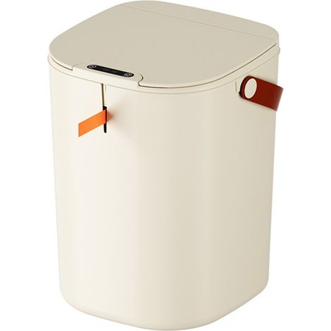 Poubelle à capteur 20 L avec poignée, en ABS, à induction automatique et sans contact, couleur crème, idéale pour la salle de bain. (1/5)