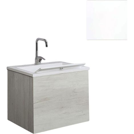 Mobile Lavatoio Vasca Zeus in MineralMarmo Apertura a 2 Ante 60x48x50 cm Bianco Latte (1/5)