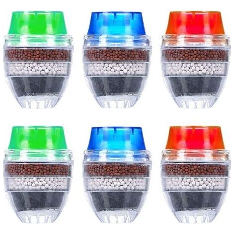 Filtre d’eau pour robinet de cuisine – 6 étapes de filtration avec charbon actif, anti-calcaire, universel pour robinets ronds, lot de 6 mini-filtres haute performance (1/5)