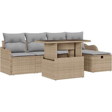 Maison Exclusive - Conjunto de sofá de jardín con cojín 6 pcs Bei (1/5)
