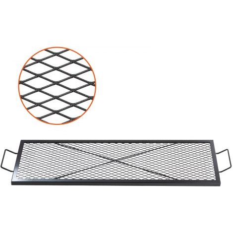 1110 x 380 x 25 mm X-Marks Feuerstellen-Grillrost, Rechteckiger Grillrost, Lagerfeuer-BBQ-Grillrost aus Stahl mit Griff, Tragbares Camping-Kochgeschirr für Partytreffen im Freien, Schwarz (1/5)
