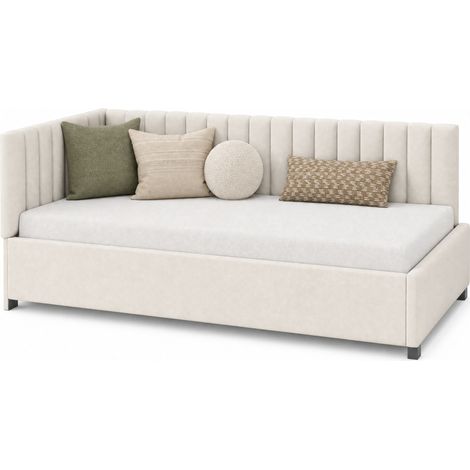 Canapé-lit 90x200 en velours beige, lit banquette multifonction avec sommier à lattes, dossier réversible, design classique pour chambre ou salon  CHICFURN (1/5)