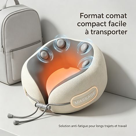 Coussin de massage en forme U voyage maison 8 têtes de vibration chaleur constante pour cou détente musculaire (1/4)