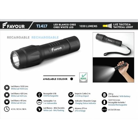Lanterna tattica ricaricabile con Led bianchi Cree 1030lumens T1417