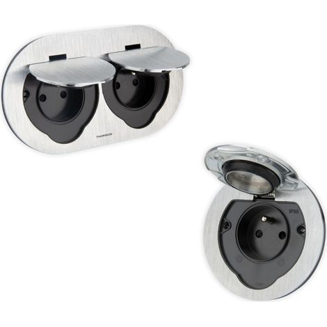 Prise de sol simple + double IP55 16A - 2P+T - métal brossé - Initiale - Protec