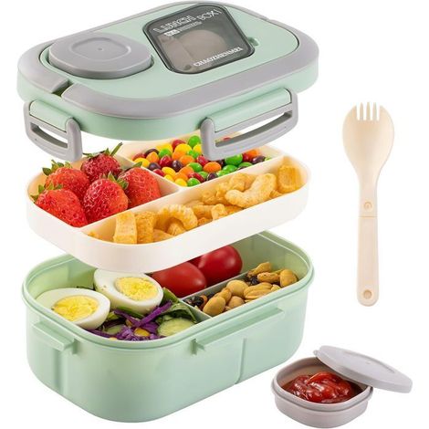 1200ML Lunch Box - Bento pour Enfant et Adulte - avec 3 Compartiments - Anti-Fuite - Sans BPA - pour Lave-vaisselle - vert