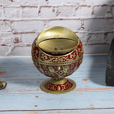 Cendrier globe en métal rétro créatif en forme de rose rouge vin avec couvercle, objet décoratif, cadeau artisanal