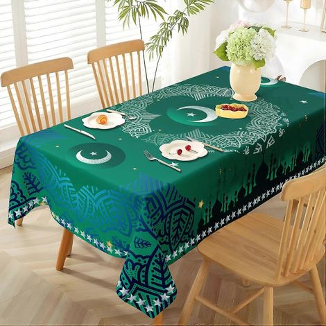 Nappe rectangulaire 3033 (152 x 305 cm), épaisse et imperméable, imprimée d'étoiles et de lunes, un motif populaire pour toutes les saisons et adaptée au Moyen-Orient. (1/3)