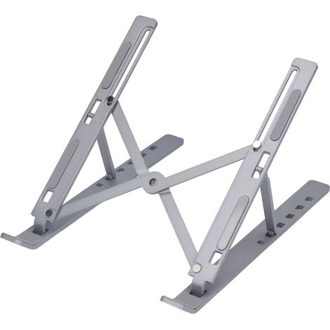 Tragbarer, verstellbarer und faltbarer, ergonomischer Laptopständer aus Aluminiumlegierung mit grauer Aufbewahrungstasche. (1/5)