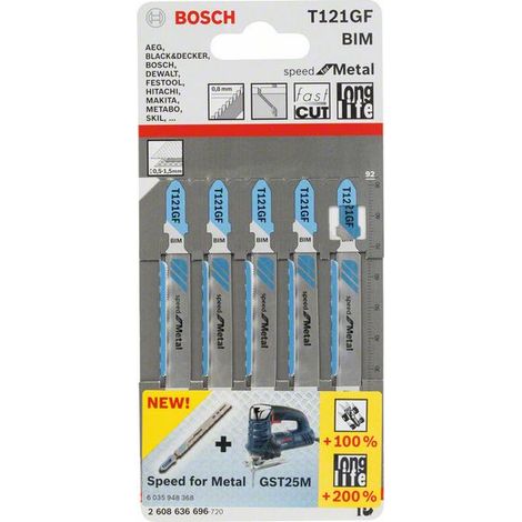 Lame de scie sauteuse Bosch T 121 GF 92 mm 5 unités