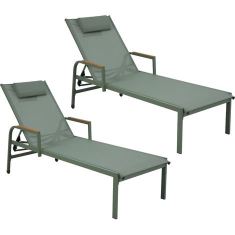 Pack 2 Tumbonas Reclinables Verna de Acero y Textilene con 5 Posiciones Cojín y Reposabrazos 202x69.5x109cm 7house (1/5)