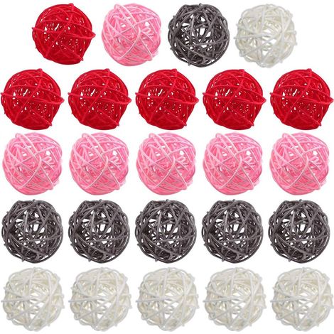 Boule En Rotin, 24 Pièces 2 Pouces Boule En Osier Boule Décorative Orbes Vases De Remplissage Rouge + Rose + Gris + Blanc (1/5)