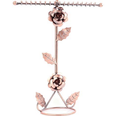 Eleganter Schmuckständer im 3D-Rosen-Design, stabiler, galvanisierter Metall-Schmuckhalter für Halsketten, Armbänder und Ohrringe, Bronze (1/5)