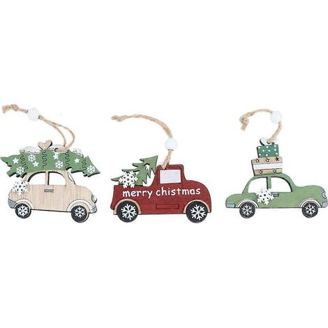 Lot de 3 décorations de Noël en bois à suspendre pour voiture ou sapin, avec clochettes, idéales pour les fêtes et mariages.-M