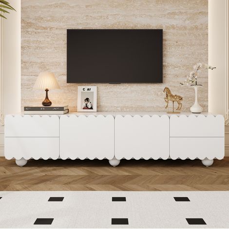 Mobile TV 175x38x37 cm bianco in MDF e pannelli di particelle con ante e cassetti (1/5)