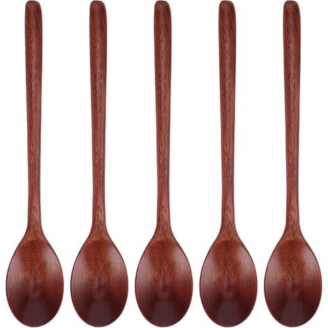 Lot de 5 cuillères en bois à long manche, idéales pour les grillades, le camping, les fêtes et la cuisine. Peinture à la main. (1/5)