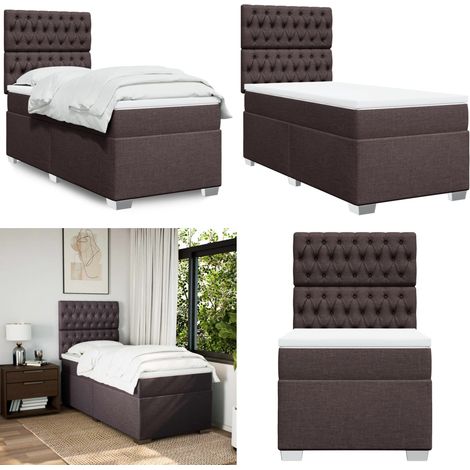 Sommier à lattes de lit avec matelas Marron foncé 100x200 cm - Lit Double - Chambre À Coucher - Literie - Matelas À Ressorts Ensachés - Cadre De Lit - Home & Living (1/5)