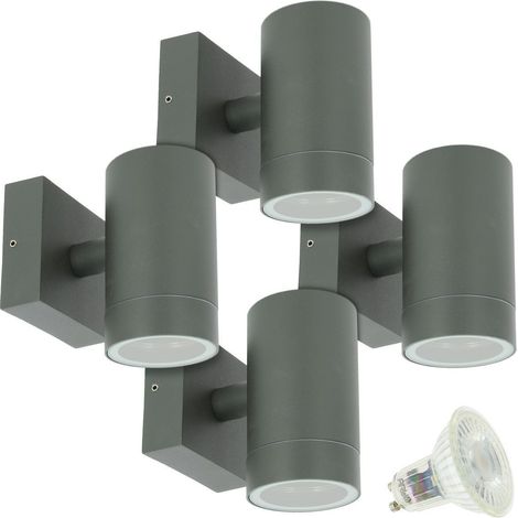 Lot de 4 Appliques VENICE Gris Anthracite Extérieure simple faisceau avec 4 Ampoules LED GU10 5W  Température de Couleur: Blanc chaud 2700K