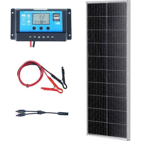 Kit Panneau Solaire Monocristallin 100 W, Panneau Solaire 12 V + Contrôleur de Charge Module PV Monocristallin à Haute Efficacité 23 % Étanche IP68 pour Maison, Camping-car, Bateau, Hors-réseau (1/5)