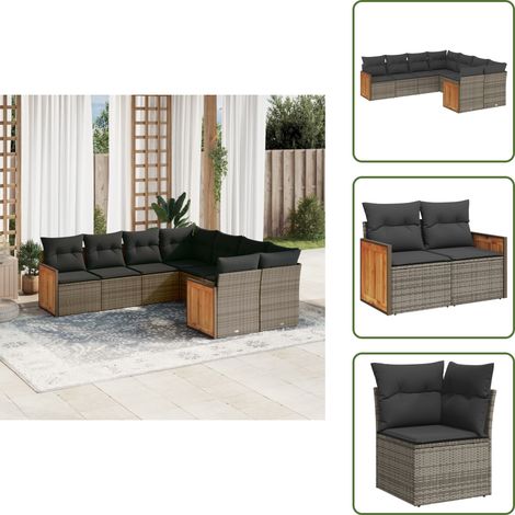 Rattan PE - vidaXL Set Divano da Giardino 8 pz con Cuscini Grigio in Polyrattan - Poltrone da giardino