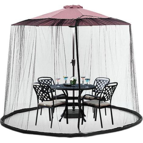 Mosquitera para sombrilla de patio con puerta con cremallera y cordón ajustable (3 metros) – Red protectora colgante (solo mosquitera) (1/5)