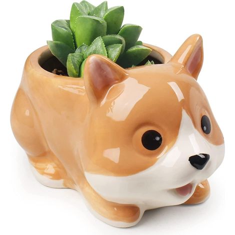 Sukkulenten-Pflanzgefäß in Hundeform mit Cartoon-Motiv, Keramik-Blumentopf in Hundeform, dekorativer Tisch-Pflanztopf, lustiger Pflanzenbehälter