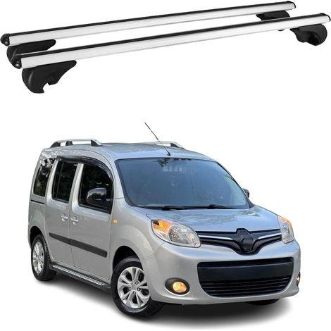 OMAC Barres de toit en aluminium pour Renault Kangoo II 2007-2021 – TÜV / DIN 75302:2019 – Antivol inclus – Charge max 75 kg – 2 barres Argent