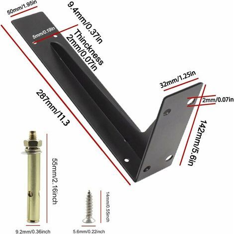 Set mit 2 Wandhalterungen 290 mm – Robuste Regalträger mit einer Tragkraft von 150 kg – Massives, schwarzes, rostbeständiges Metall – Einfache Montage – Wancle (1/5)